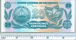 1x Nicaragua 25 Centavo Flower Banknote,  1991,  P - 170 photo