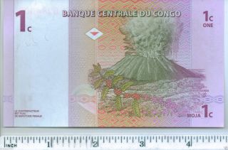 Congo Drc 1 Un Centime 1997 P 80 Uncirculated Volcano Gorgeous Purple Banknote photo