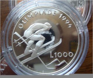 San Marino Silver 1000 Lire 1994 Olympics Ski Jumper Low Mintage photo