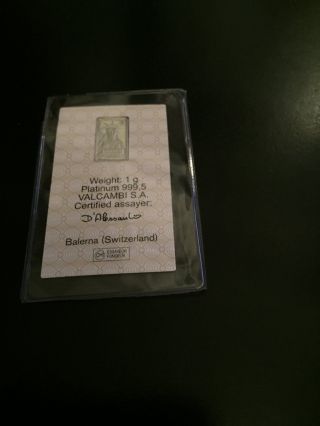 Credit Suisse Certified 1 Gram Platinum Bar 999.  5 Statue Of Liberty Rare Nr photo