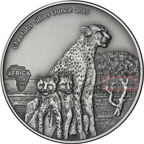 1000 Francs Gabon 2015 - Cheetahs - Antique Finish Australia & Oceania photo