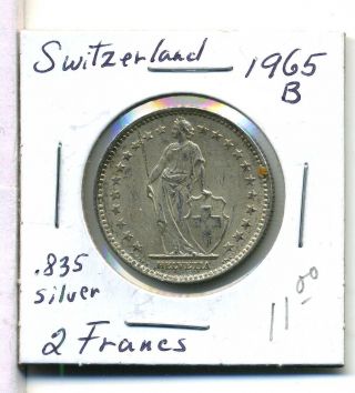Switzerland 2 Francs 1965 - B, .  835 Silver,  Au photo