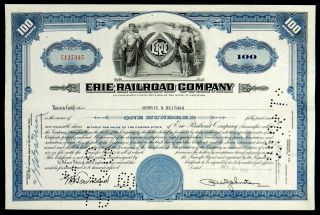 Stock Certificate Erie Railroad Company Ny 100 Shares Common 1951 To 1960 photo