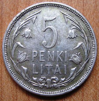 Lithuania Silver Coin 5 Litai 1925 Lietuvos Respublika Km 78 photo