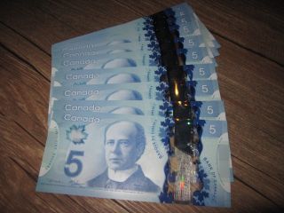 Ten (10) Rare Bc - 69a Macklem - Carney Hbg $5 Five Dol Canada Polymer Bills Au - Unc photo