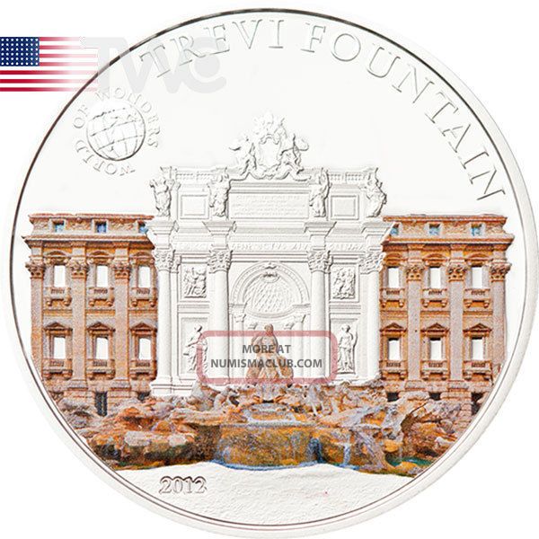 Palau 2012 5$ Trevi Fountain World Of Wonders Vi Proof Silver Coin Australia & Oceania photo