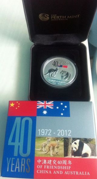 2012 Australia China 1 Oz Silver Panda Kangaroo 40 Years Of Friendship Coin photo