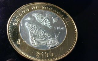 2006 Bimetallic 100 Pesos Silver Center Coin Michoacan photo