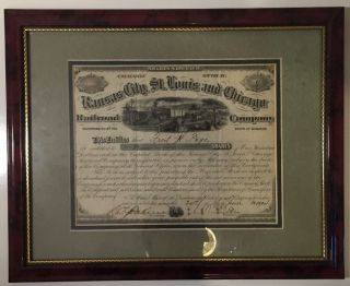 1904 Kansas City St.  Louis And Chicago Railroad Company Stock Certificate Framed photo