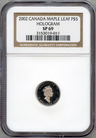 2002 Canada Maple Leaf Platinum $5 Hologram Ngc Sp 69 photo