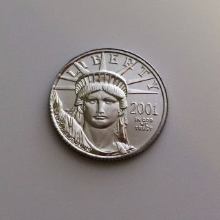 2001 $10 Platinum American Eagle Us Coin 1/10th Oz.  9995 Pure L725 photo