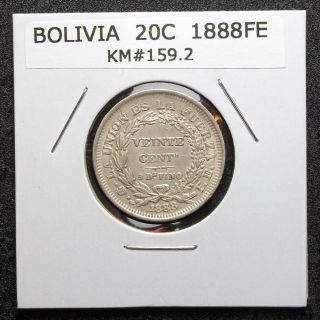 Bolivia - 1888 - Pts Fe - 20 Centavos - 20c - Km 159.  2 - Silver.  900 photo