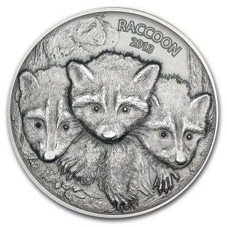 Vanuatu 2013 100 Vatu Forest Animals Racoon Family 2oz Silver Coin With Crystals photo