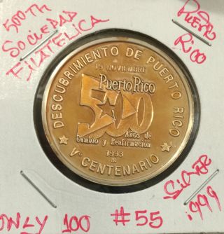 L@@k Puerto Rico Medal Sociedad Filatelica 1993 Low Mintage 500 Discovery Rare photo