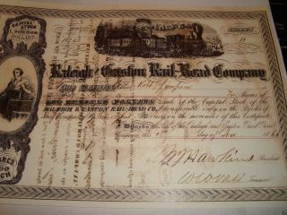 Raleigh Gaston Railroad Company Capital Stock 10 Shares Cop Robert Simpson 1866 photo