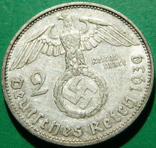 Third Reich Silver Coin 2 Reichsmark 1939 F.  625 Silver photo