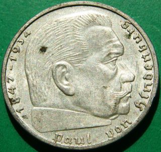 Third Reich Silver Coin 2 Reichsmark 1939 A.  625 Silver photo