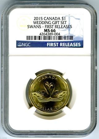 2015 Canada $1 Swans Wedding Ngc Ms66 First Releases Loon Loonie Rare photo