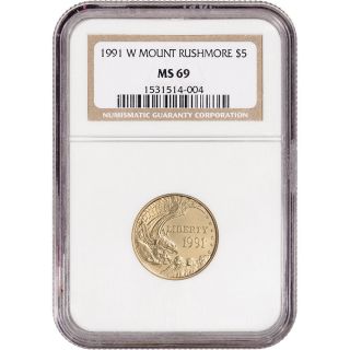 1991 - W Us Gold $5 Mount Rushmore Commemorative Bu - Ngc Ms69 photo