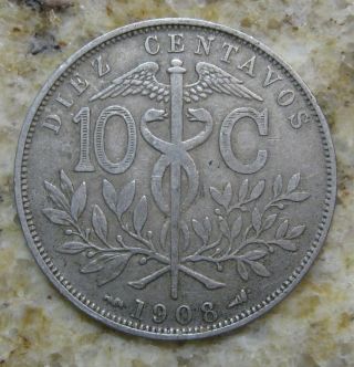 Bolivia 1908 10 Cents Coin Km 174 photo