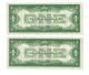 1928 - A $1 U.  S.  Funnyback Silver Certificate Note - Double Consecutive Unc Small Size Notes photo 1
