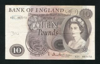 Uk England 10 Pounds Note J Q Hollom 1964 photo