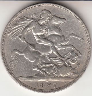 1897 Queen Victoria Large Crown / Five Shilling British Coin photo
