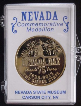 75th Nevada Day Medal Minted On Coin Press No.  1 Carson City Brass Uncirculated photo