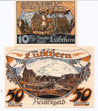 Lubtheen - German Notgeld (1922) - Reutergeld Series - 10 Pf & 50 Pf photo