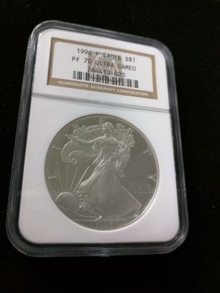 1996 P $1 American Silver Eagle Proof Ngc Pf 70 Ultra Cameo - Perfect Grade 020 photo