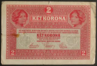 1917 Austria / German Overprint 2 Kronen Banknote photo