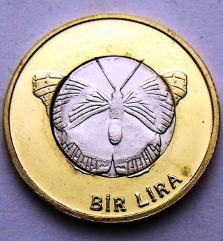 Cyprus - Turkish 1 Lira 2010 Butterfly Bimetallic Coin Unc photo