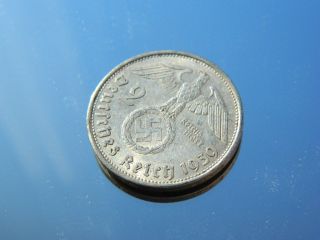 Nazi German 2 Reichsmark 1939b Silver Coin With Swastika (1893) photo