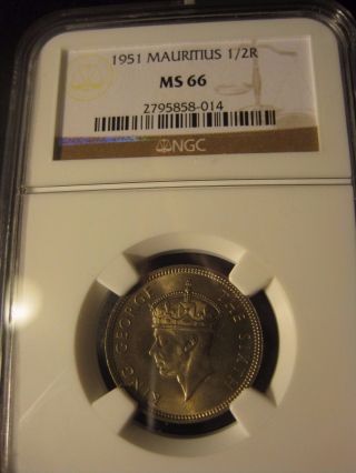 Mauritius 1951 1/2 Rupee Ngc Ms - 66 Tied For Finest Pop 2/0 British Africa photo
