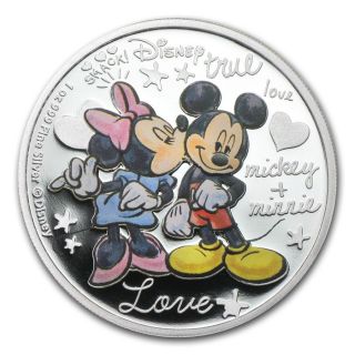Niue: 2015 Crazy In Love Mickey & Minni,  1 Oz Silver Proof Uncirculated $2 Coin photo
