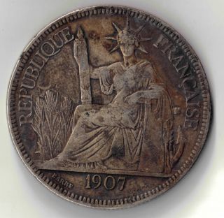 1907 French Indo China Silver Piastre De Commerce 27 Gram Coin photo