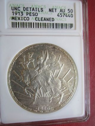 Mexico 1 Peso 1913 Caballito Graded Anacs Silver photo