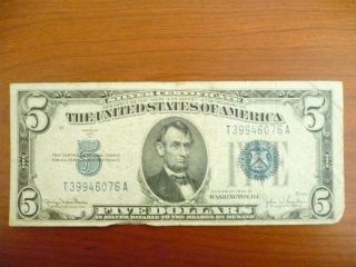 Silver Certificate Five Dollar $5 Bill Blue Seal 1934 - D Circulated photo