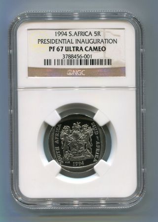 Proof 67 Mandela Ngc South Africa Inauguration R5 Coin 5r - Rare - Partial Step photo