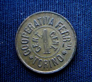1901 Italy Rare Coin Token 1 Cent Train Cooperativa Torino photo