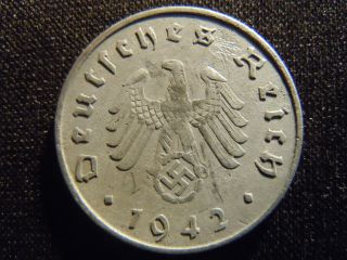 1942 - A - German - Ww2 - 10 - Reichspfennig - Germany - Nazi Coin - Swastika - World - Ab - 4094 - Cent photo