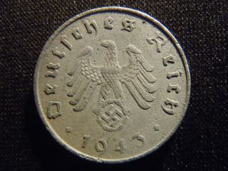 1943 - A - German - Ww2 - 10 - Reichspfennig - Germany - Nazi Coin - Swastika - World - Ab - 4093 - Cent photo