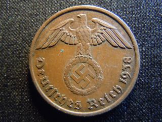 1938 - A - German - - 2 - - Reichspfennig - Germany - Nazi Coin - Swastika - World - Ab - 4208 - Cent photo