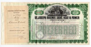 St.  Joseph Railway,  Light,  Heat & Power Co.  Stock Certificate photo