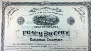 Peach Bottom Railroad,  $100 Bond Certificate,  Pennsylvania 1882 photo