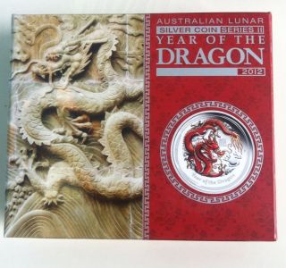 2012 1 Oz Silver Australian Lunar Year Of The Dragon Proof Colorized Coin photo