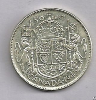 1945 Wd Canada 80 Silver 50 Cent Wwii Coin photo