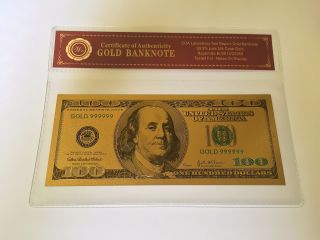 Usa 100 Dollar Gold Banknote Made From Pure 24k Gold Leaf, photo