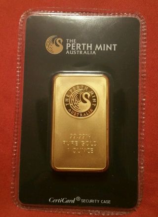 One 1 Troy Oz.  Perth Gold Bar In Assay 99.  99 Fine Gold Bullion photo