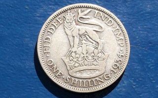 Silver 1934 Great Britain 1 Shilling George V Circ Km 833 Coin 805 photo